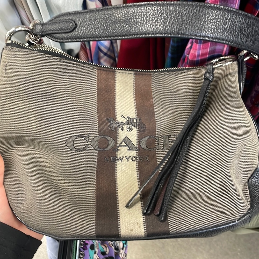Coach Brown & Cream Stripe Shoulder Bag